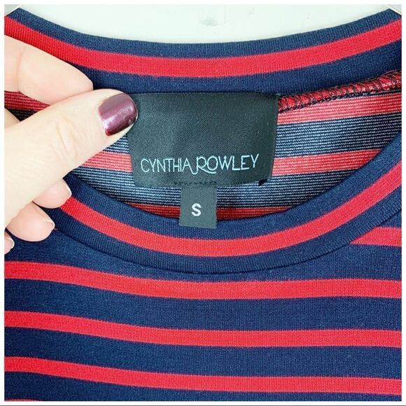 Cynthia Rowley Red/Blue Striped Maxi Dress Ruffle Bottom Sz S - Picture 8 of 10